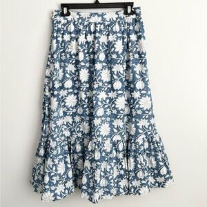 Beau & Ro By Sara Rossi Size M • Blue White Floral Cotton Midi Skirt.